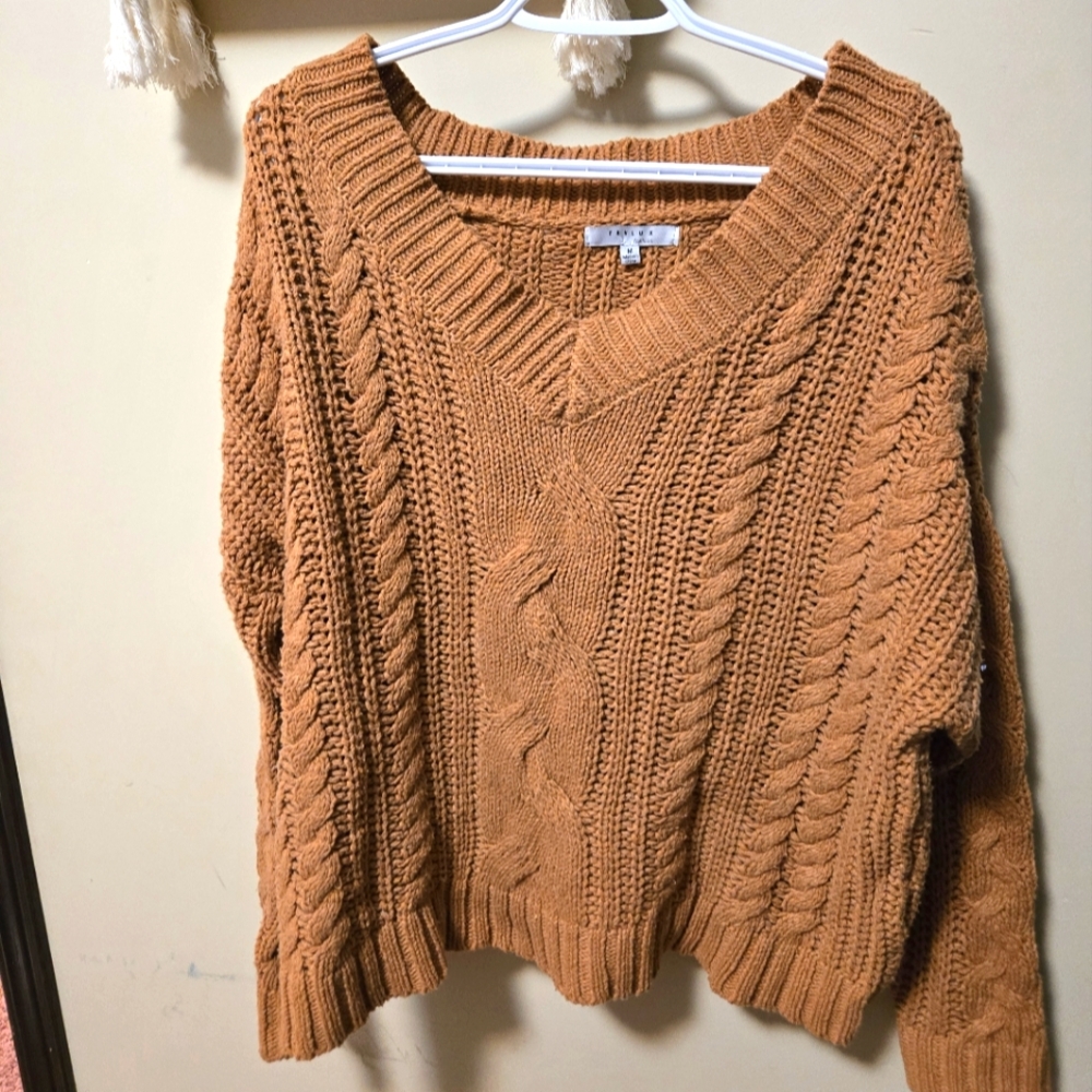 FAVLUX V-Neck Cable Knit Sweater -oversized
